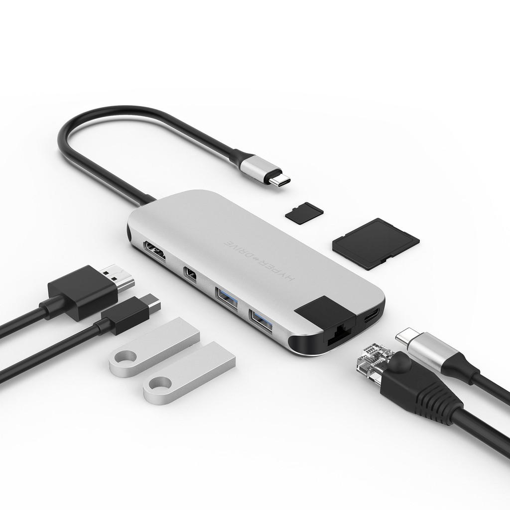 Cổng Chuyển HyperDrive Slim 8-IN-1 USB-C Multi Port Hub For MacBook, PC &amp; Devices - HD247B