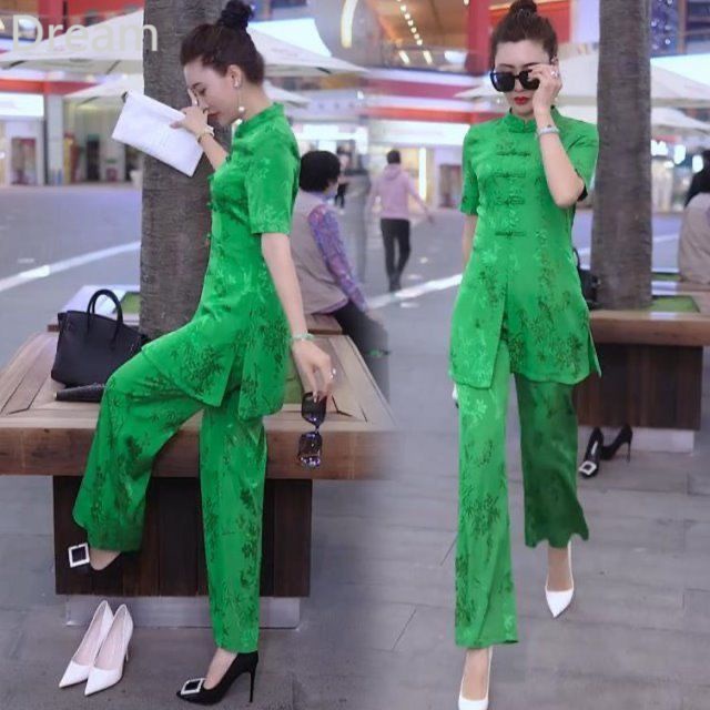 Bộ Đồ Áo Tay Ngắn + Quần Lửng Ống Rộng Phong Cách Phương Tây Thời Trang Mùa Hè Cho Nữ