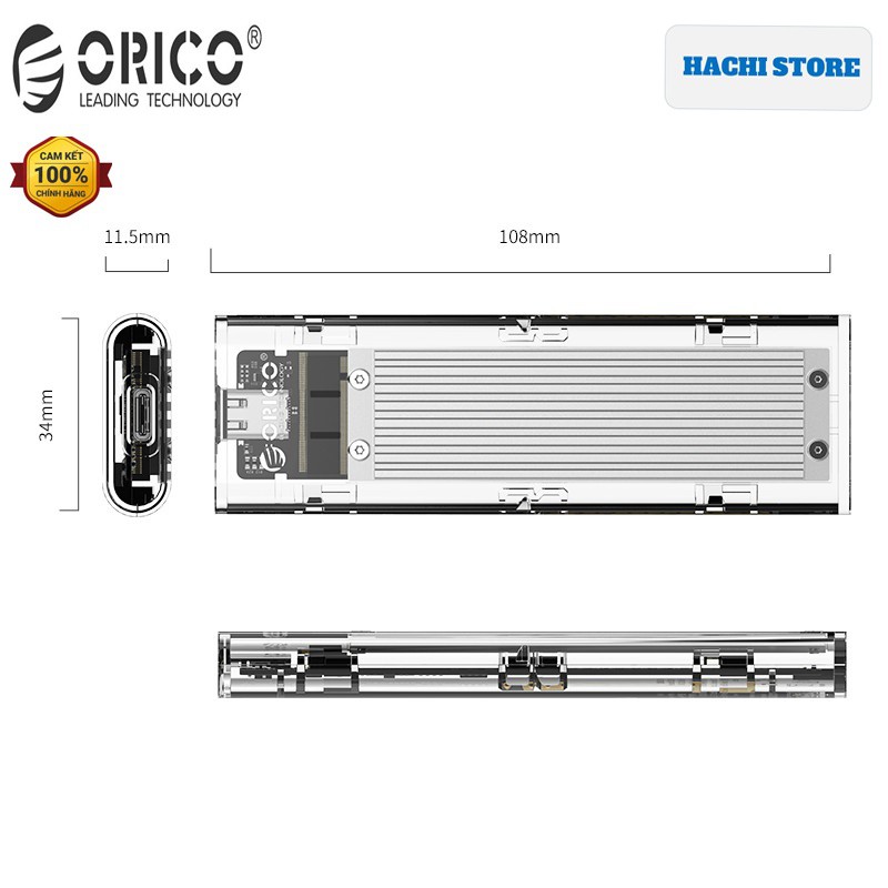 Hộp đựng ổ cứng chuẩn M2 NVME ORICO tốc độ 10Gbps trong suốt - TCM2-C3 – Hàng Chính Hãng