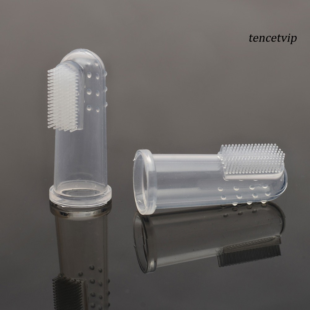 Set 2 bàn chải đánh răng silicon gắn ngón tay để làm sạch cho thú cưng