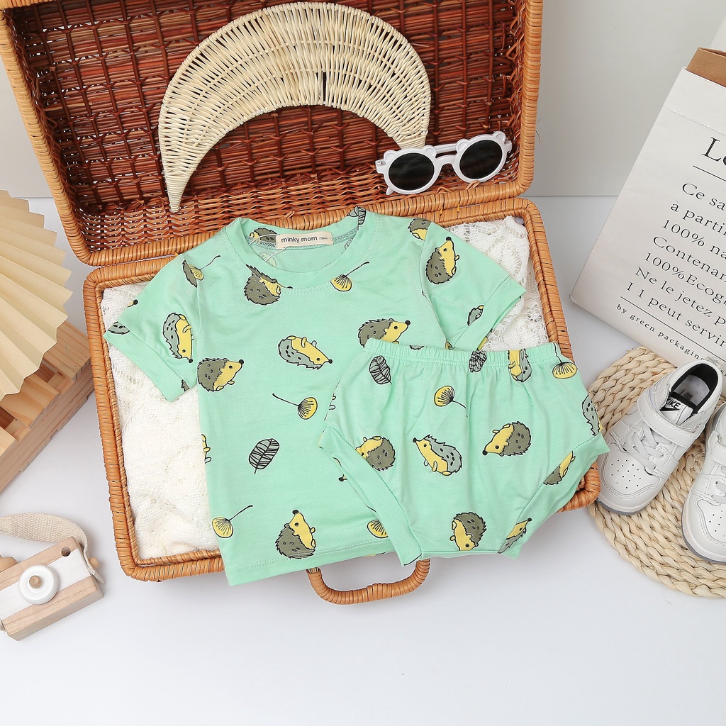[Bé 4-15kg] Bộ ngắn tay quần Chip thun lạnh Minky mom in nhiều hoạ tiết cho bé trai bé gái từ 4-17kg