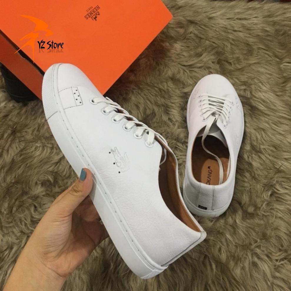 Giày thể thao nam da bò trắng buộc dây mềm mại đế cao su có khâu đế êm chân