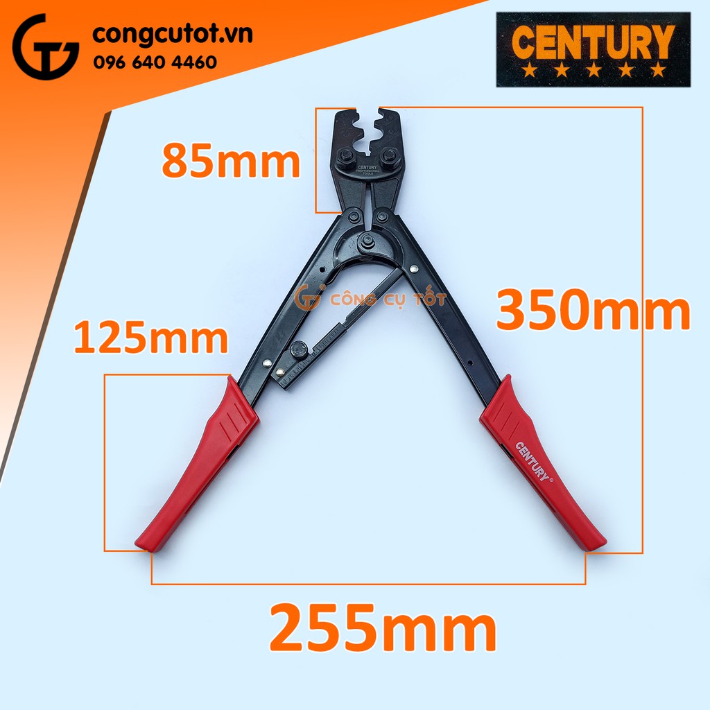 Kìm bấm cốt cộng lực 350mm Century số 22 cho dây 8 - 22 mm², lõi tối đa Φ5.3mm
