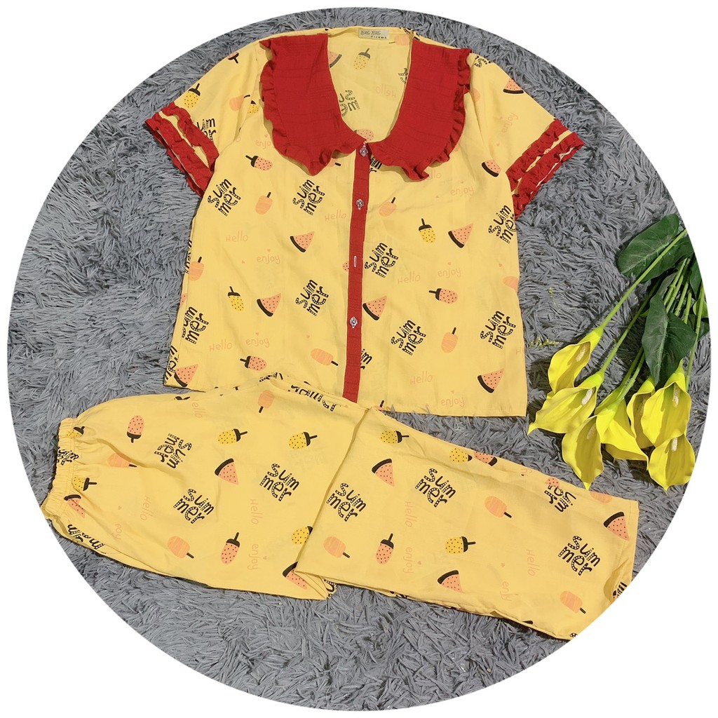 Đồ Bộ pijama Đũi Tiểu Thư Tay ngắn quần dài - form 40-60kg
