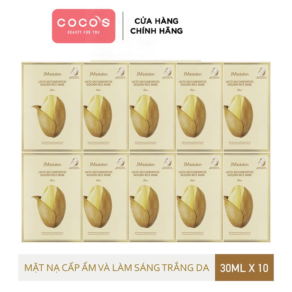 Combo 10 Mặt Nạ Làm Trắng, Chống Lão Hóa Jm solution Lacto Saccharomyces Golden Rice Mask 30ml x 10