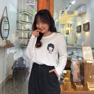 [FREESHIP] ÁO THUN NỮ TAY DÀI KIỂU DÁNG ÁO THUN GIẤY XƯỚC IN HÌNH | MÃ A184