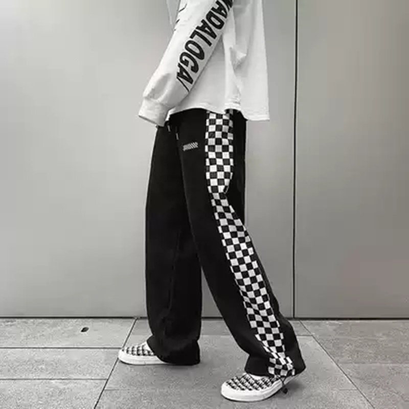 Quần thể thao NRVP lưng cao ống rộng size lớn họa tiết caro thời trang cho nam và nữ