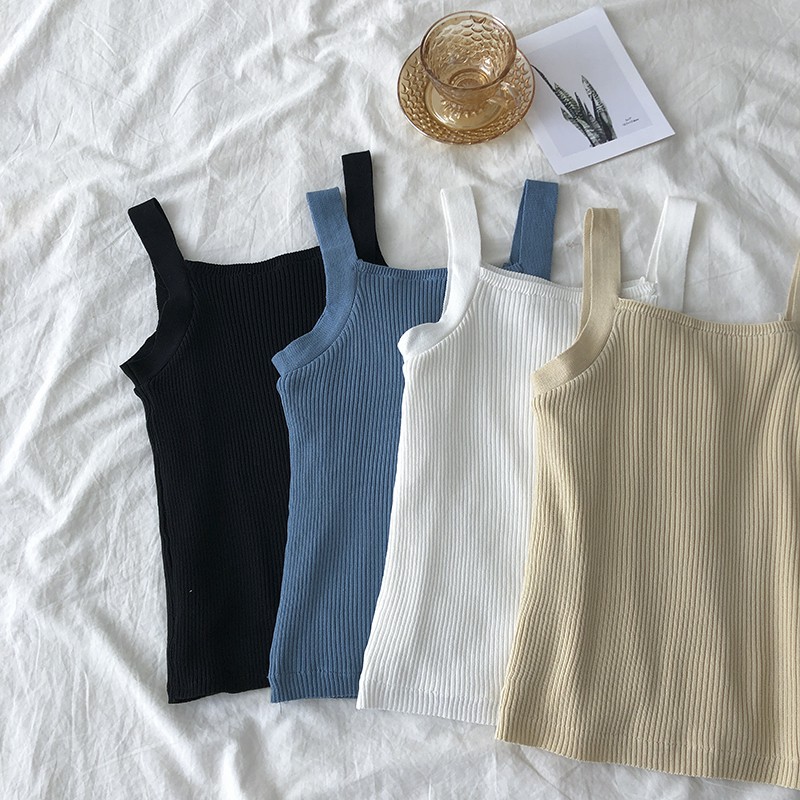 NUZIRO  Áo hai dây dệt kim dáng ôm kiểu dáng thời trang dành cho nữ