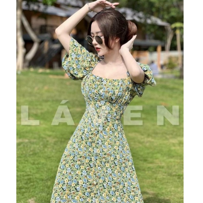 Đầm Midi Dự Tiệc Đi Biển,đầm Hoa Nhí Tay Phồng Thiết Kế Dáng Xòe Xẻ Tà Cổ Vuông Thời Trang Váy Nữ [XM MINH PHÚC]