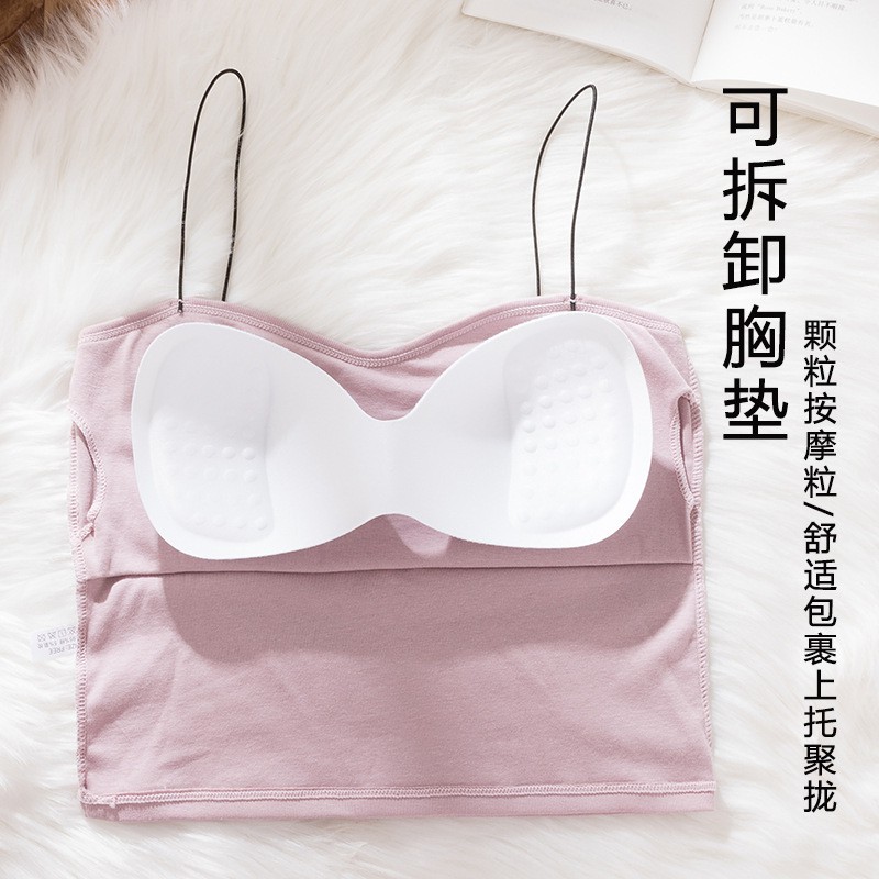 Áo 2 Dây Cotton Croptop Sợi Bún Đệm Nâng Ngực Dáng Ôm Thoáng Mát Freesize <65kg