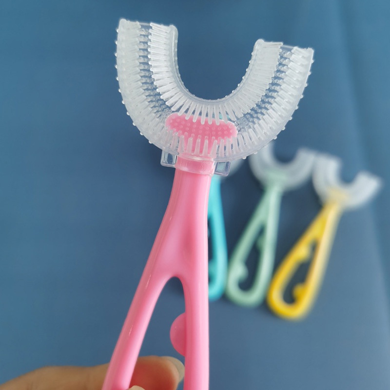 Bàn chải đánh răng chữ U bằng silicon có tay cầm nhiều màu cho bé 2-12 tuổi