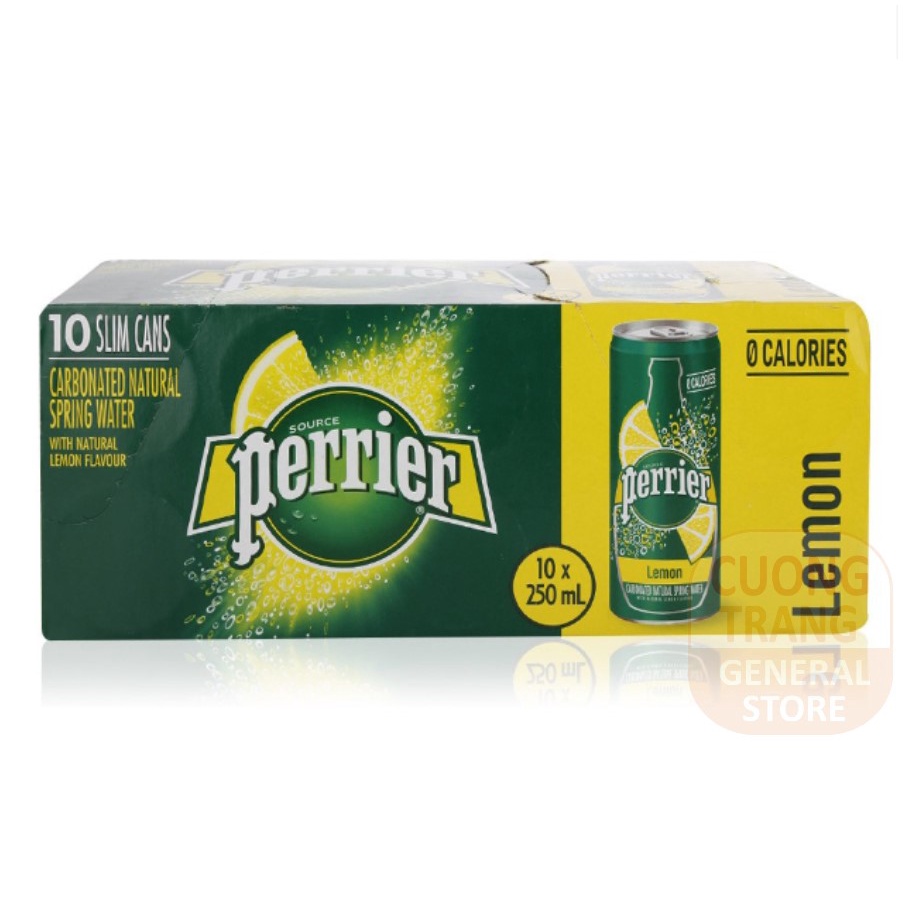 Nước giải khát sản xuất từ nước khoáng Perrier, hương chanh vàng, hương chanh xanh, hương đào 250ml
