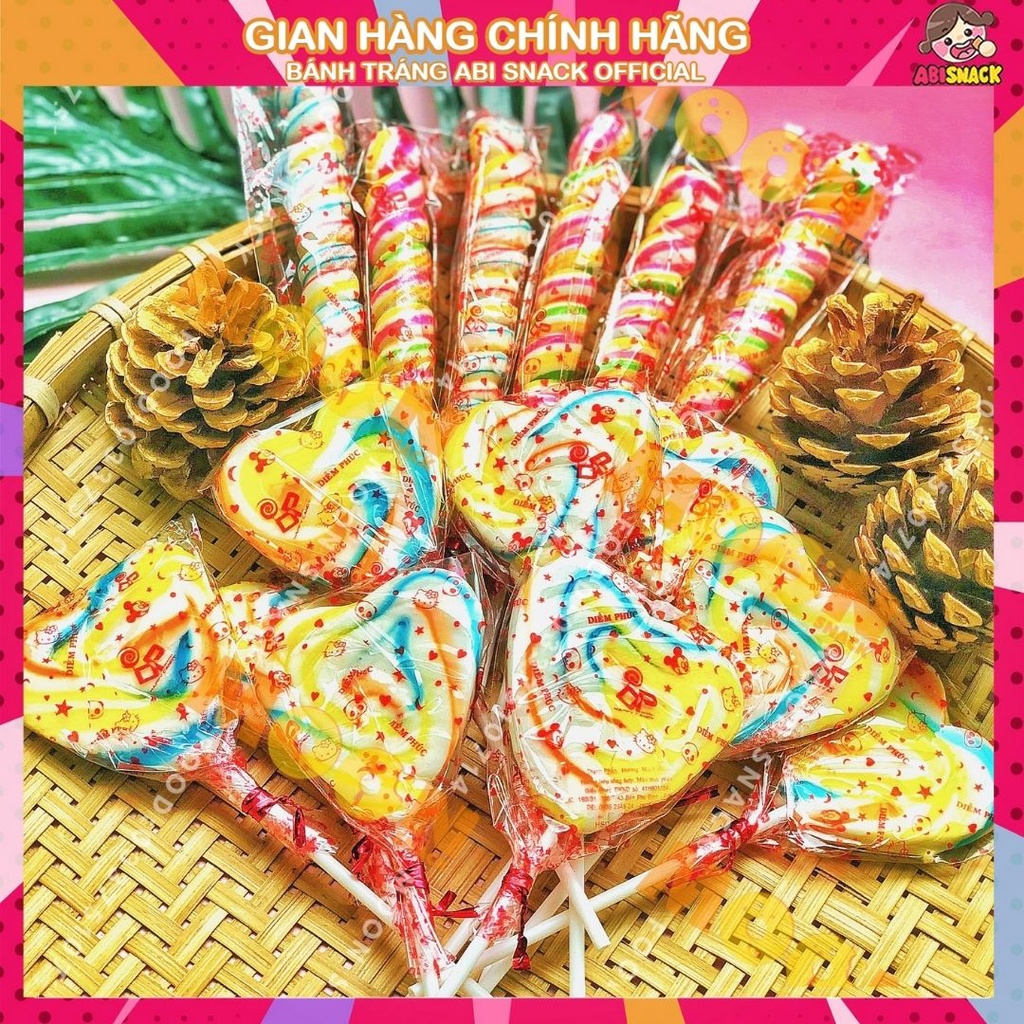 Kẹo mút cứng lolipop cầu vồng rainbow hình trái tim/que xoắn/tròn