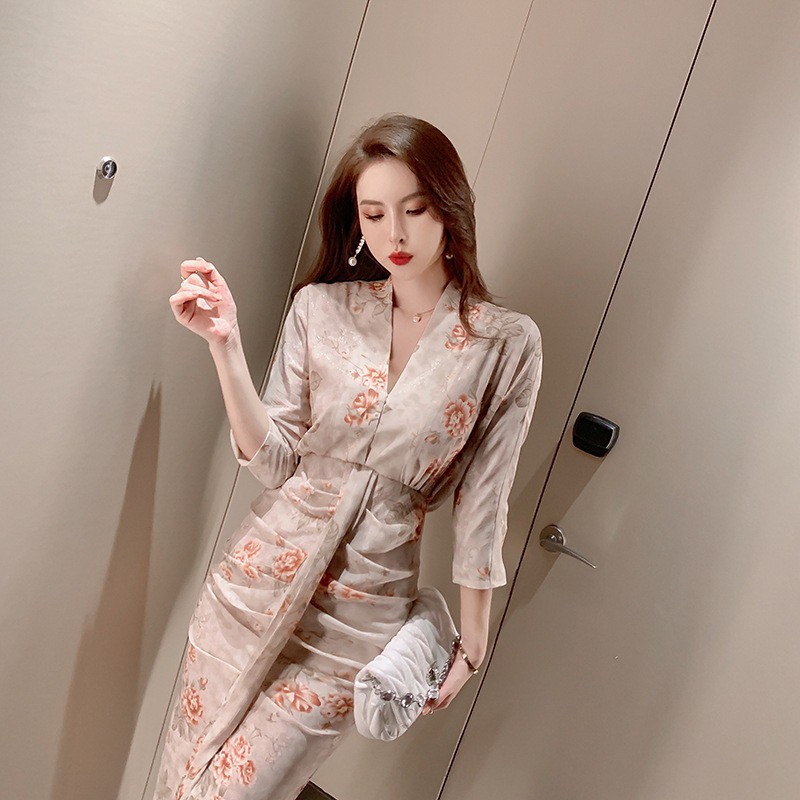 ZYHT Đầm Voan Dáng In Họa Tiết Hoa Phong Cách Cổ Điển Thời Trang Mùa Xuân Cho Nữ 4361