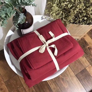 Set Chăn Ga Gối Cotton Đũi Đỏ Trơn
