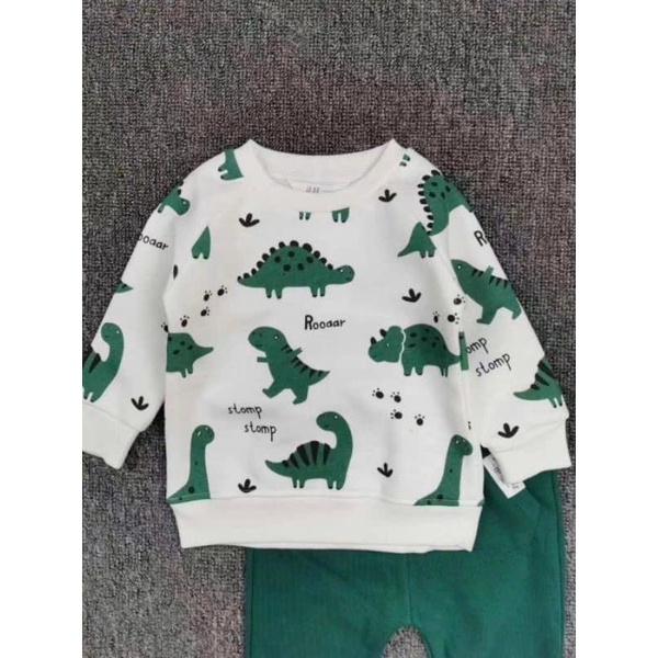 Bộ nỉ khủng long xanh lá bé trai