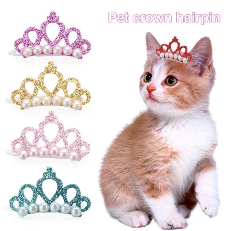 Kẹp tóc hình vương miện đính ngọc trai xinh xắn cho thú cưng