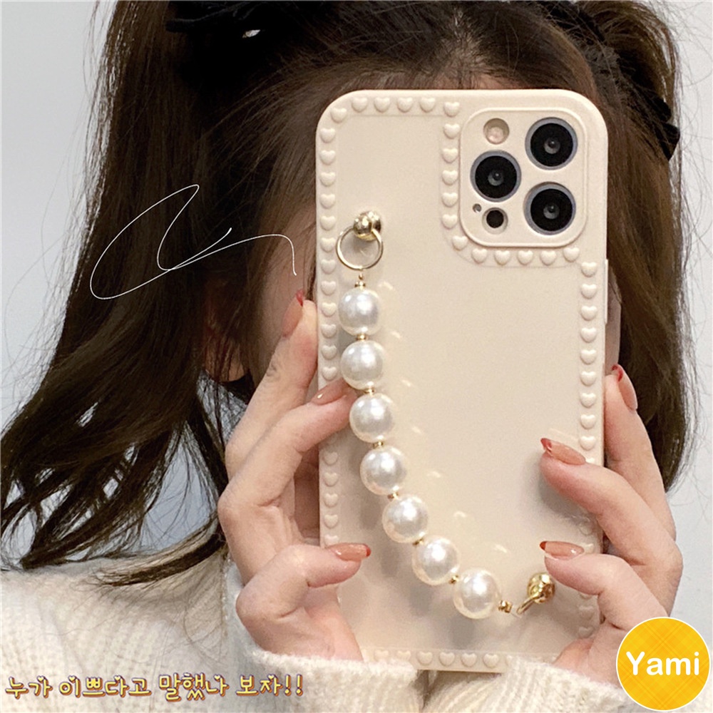 Ốp điện thoại TPU dẻo có dây đeo đính ngọc trai trắng cao cấp dành cho Iphone 13 11 pro max x xr 8 7 plus | BigBuy360 - bigbuy360.vn