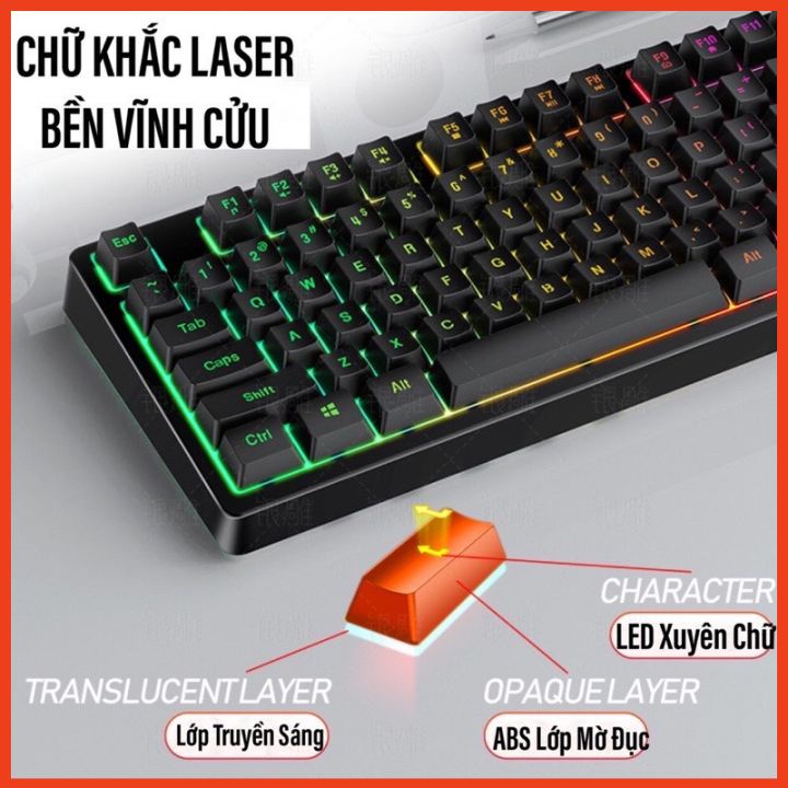 Bàn Phím Máy Tính Có Dây K200 YINOIAO Giả Cơ LED Xuyên Chữ Dùng Văn Phòng, Choi Game Cực Đã