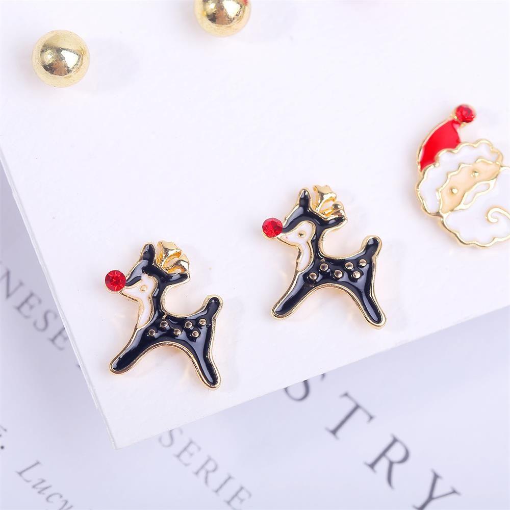 Bộ 6 Đôi Khuyên Tai Kim Loại Họa Tiết Tuần Lộc Giáng Sinh|Phụ Kiện Trang Trí Hình Người Tuyết / Hươu / Nai Sừng Tấm Độc Đáo