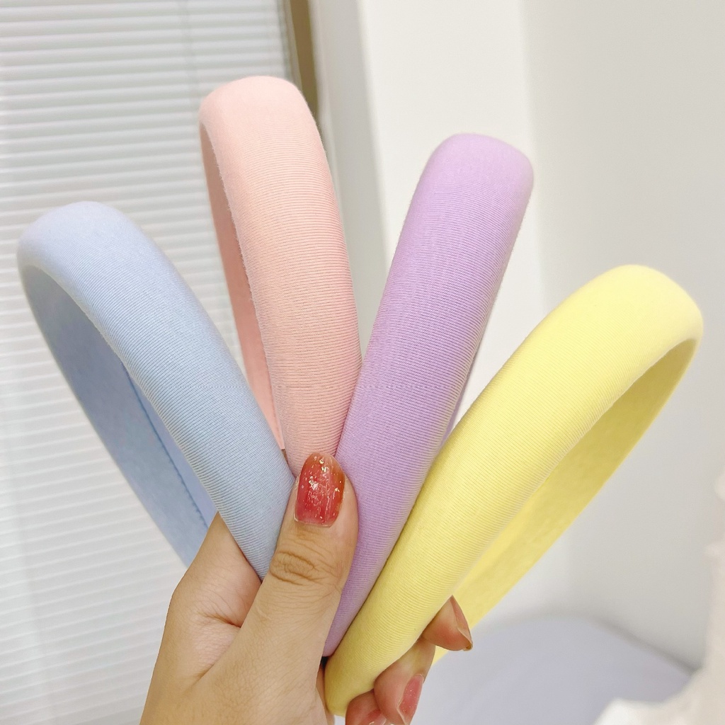 Băng Đô Cài Tóc Bản Rộng Bằng Xốp Màu Kẹo Ngọt Dễ Thương