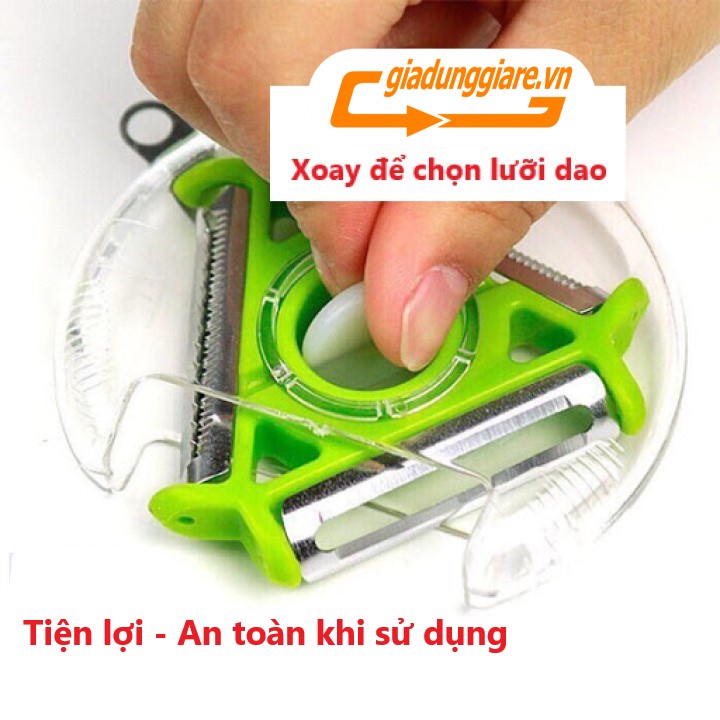 Dụng cụ gọt nạo đa năng 3 in 1 xoay chọn lưỡi inox không gỉ sét, Dụng cụ bào sợi củ quả