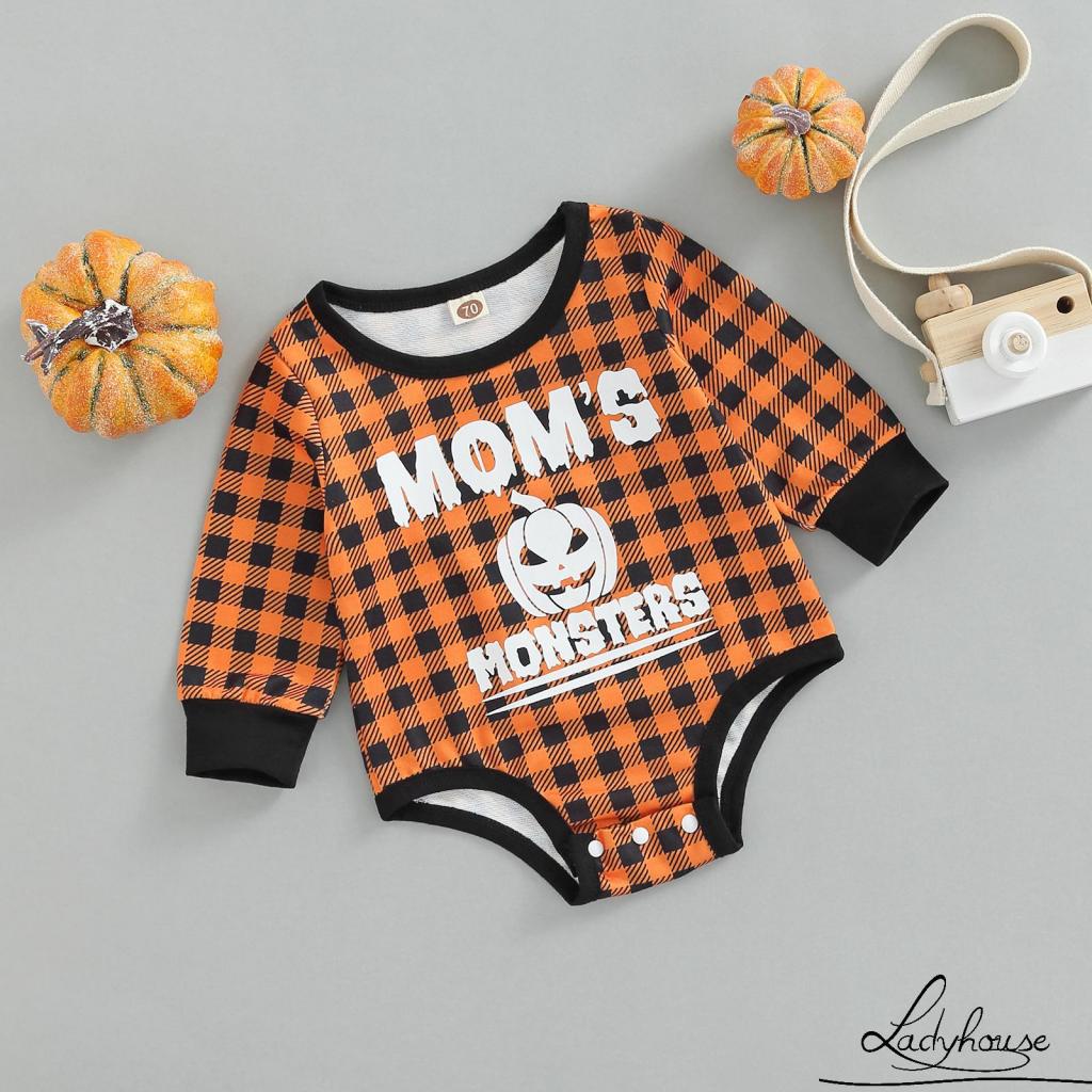 Bộ Áo Liền Quần Tay Dài Cổ Thuyền In Họa Tiết Halloween Dành Cho Bé