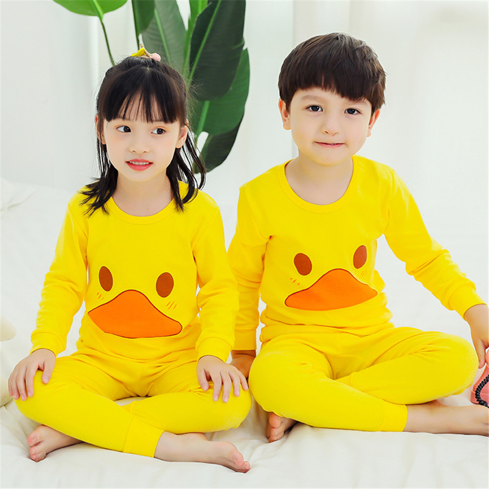 Bộ Đồ Ngủ Thời Trang Hàn Quốc In Hình Vịt Vàng Bằng Cotton Cho Bé Gái Từ 3-12 Tuổi