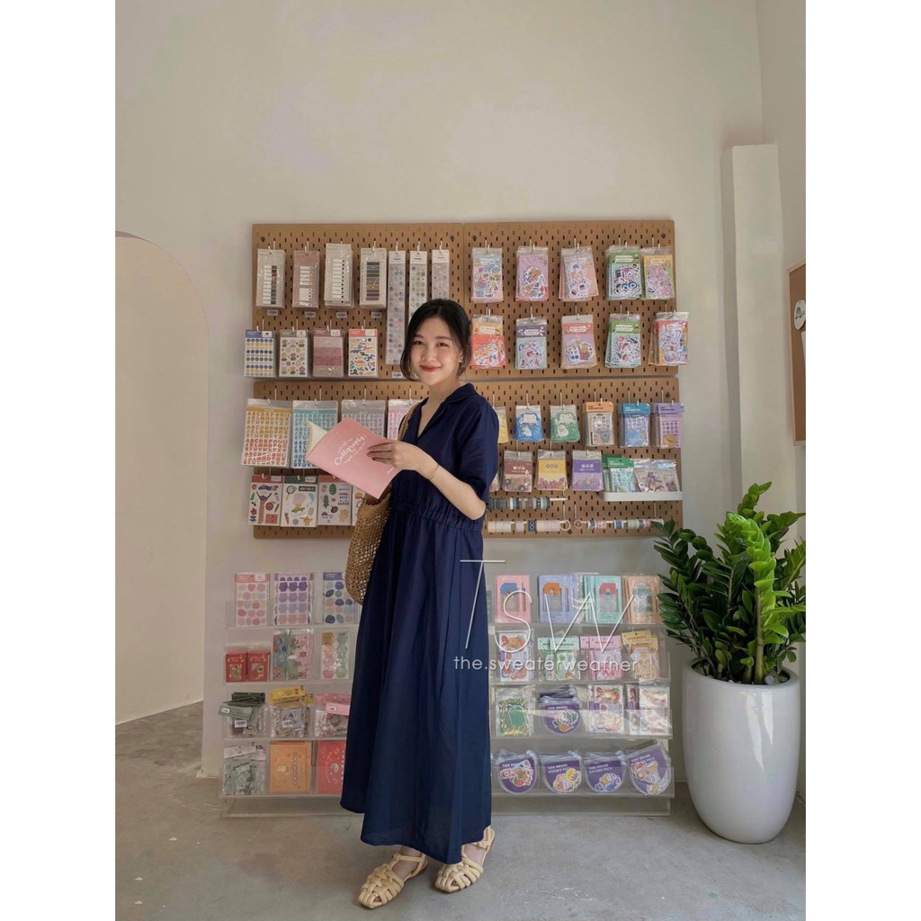 [Mã SKAMA06 giảm 8% tối đa 50K đơn 250K] Váy sơ mi cổ bẻ dáng xoè dài chất thô (Ảnh thật) | BigBuy360 - bigbuy360.vn