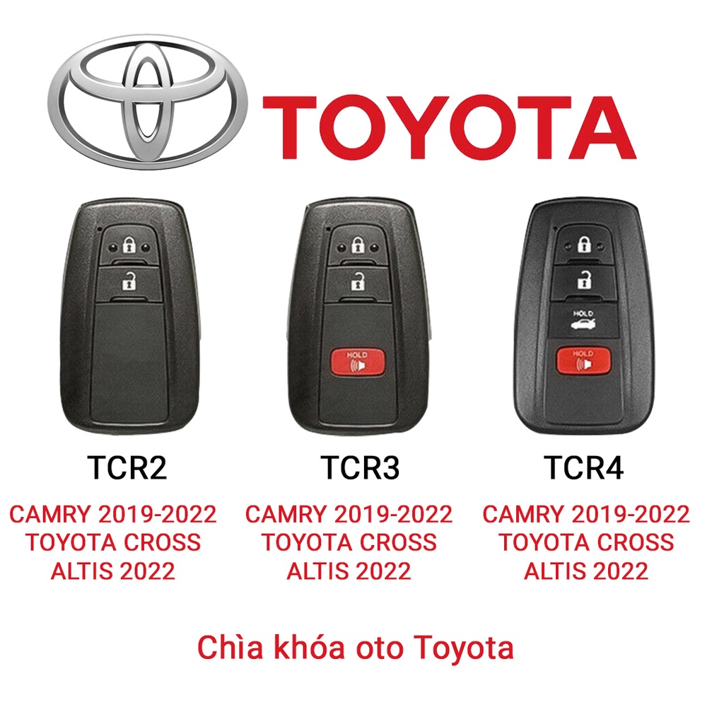 Bao da bọc chìa khóa smartkey xe ô tô Toyota Corolla Cross Camry Altis 2022 2, 3, 4 nút bấm khâu tay móc tròn đen TCR