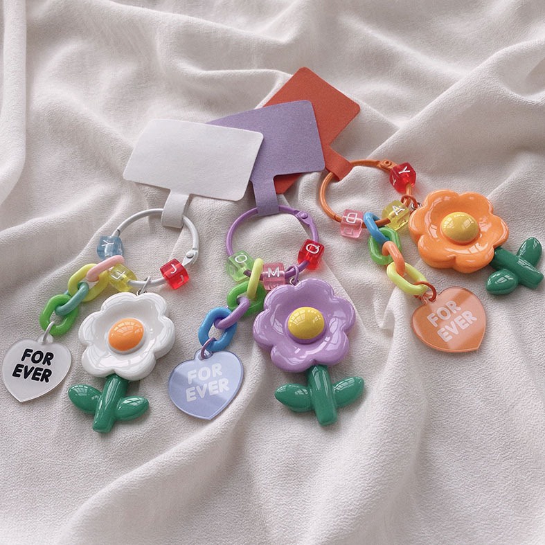 (FREESHIP) Phụ Kiện Móc khóa Điện thoại balo túi ví in hình bông qua hoạt hình xinh xắn