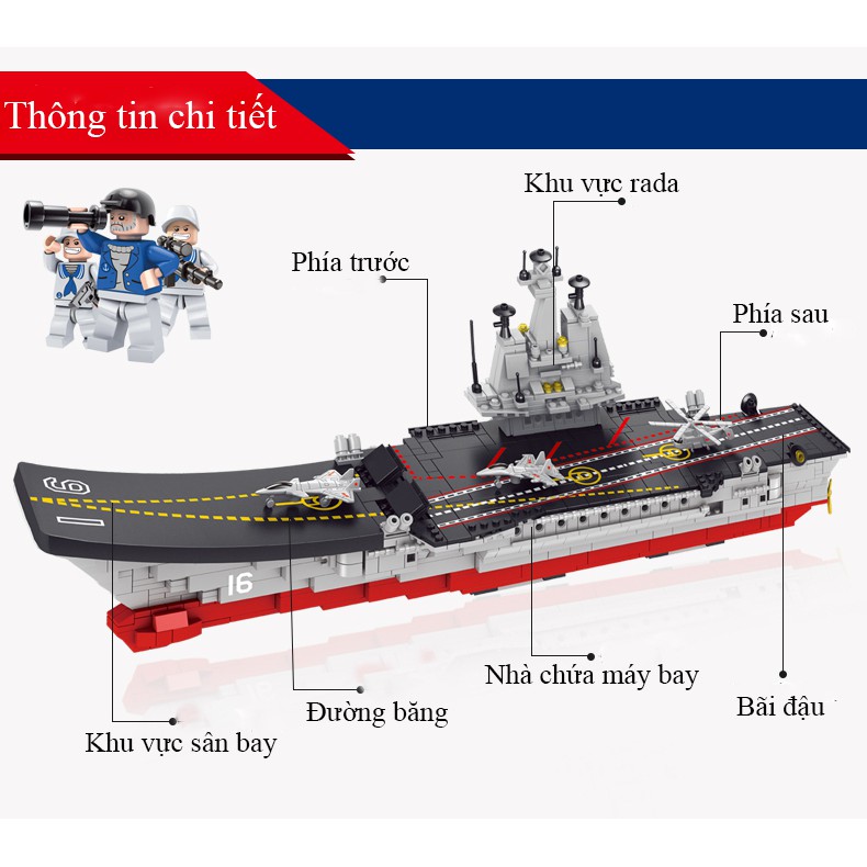 Bộ đồ chơi xếp hình tàu sân bay KAVY cực lớn với 1265 chi tiết gồm rất nhiều máy bay, tàu thủy, lính, ô tô..