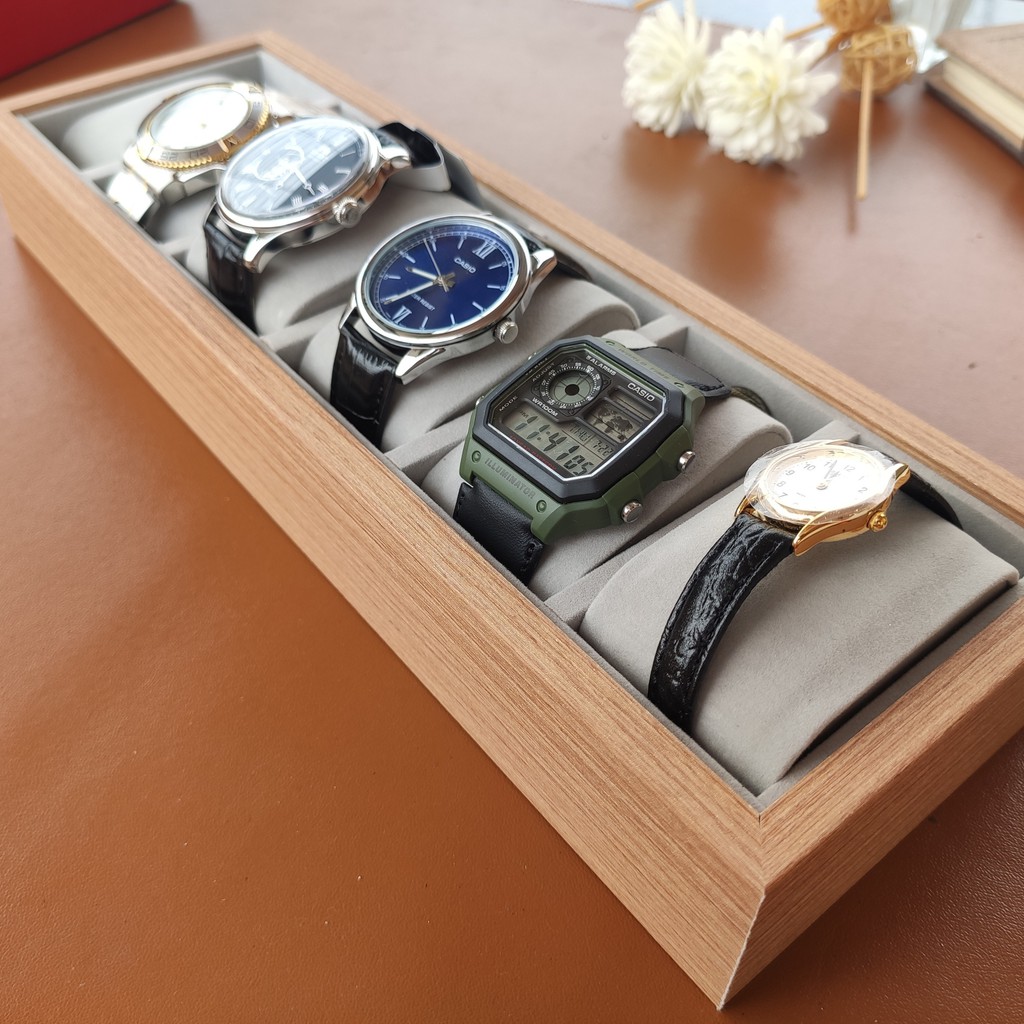 Khay đựng đồng hồ 6 ngăn bằng gỗ - Hộp đựng đồng hồ