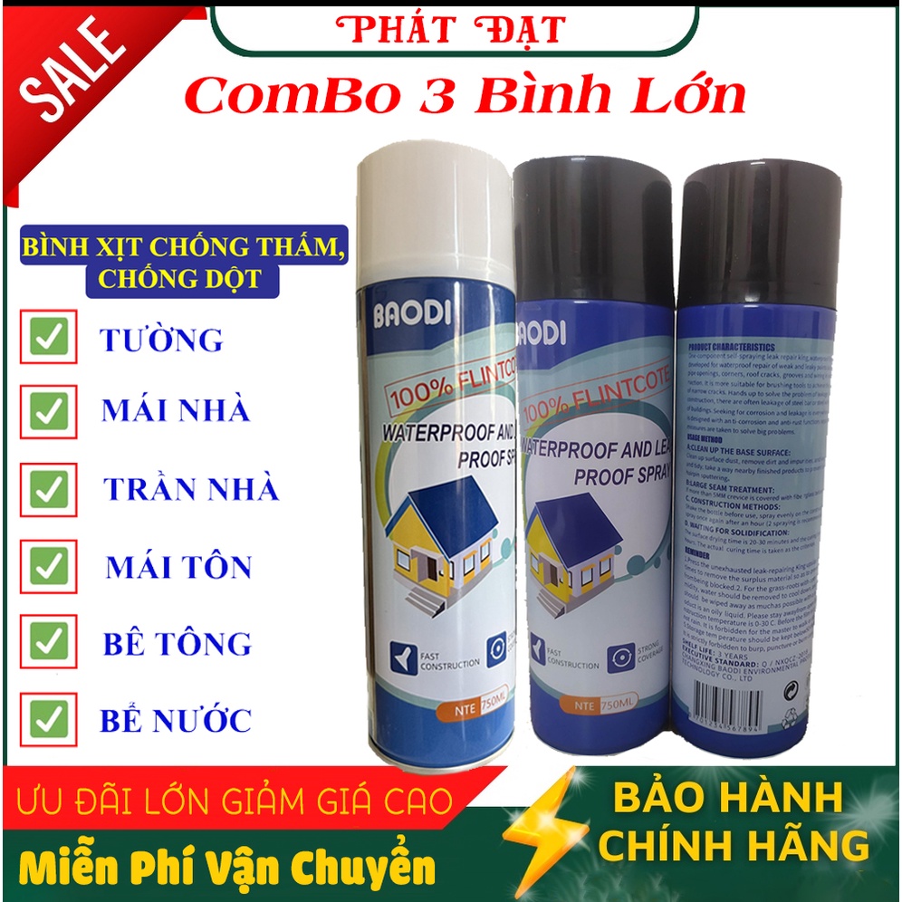 Combo 3 Bình Xịt Chống Thấm Nhật Bản 750ML - Xịt Chống Dột Chống Thấm Tường, Trần,Mái Nhà,Sân Thượng