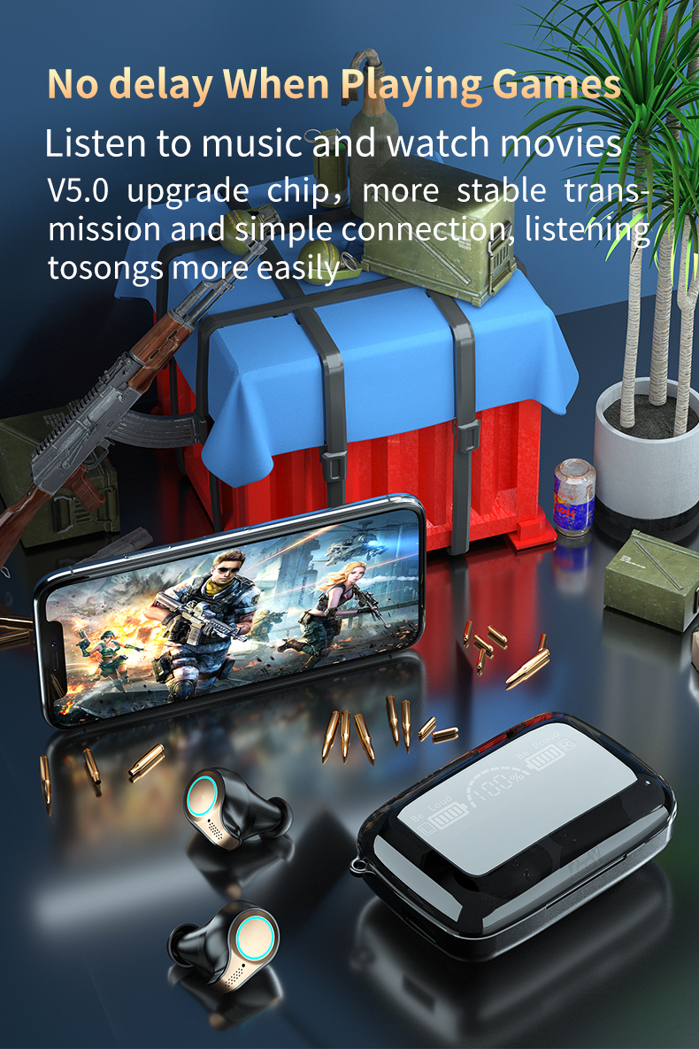 Tai Nghe Bluetooth 5.1 Chống Nước Ipx7 M18 Có Màn Hình Hiển Thị