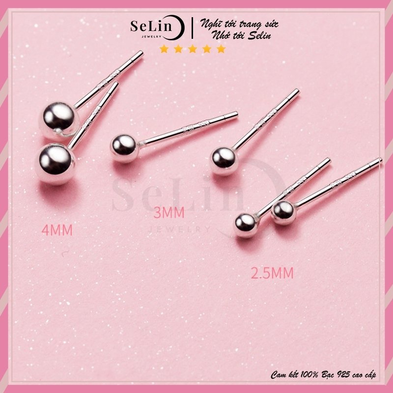 Khuyên tai bạc nữ 999 nụ tròn cao cấp đẹp cá tính Basic Selin Jewelry - 0055