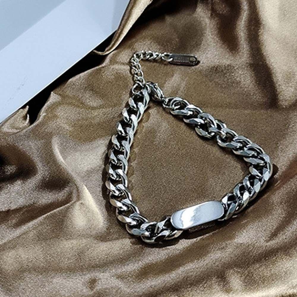 Vòng Tay Nam Mặt Oval Kim Loại Lấp Lánh Phong Cách Hàn Quốc