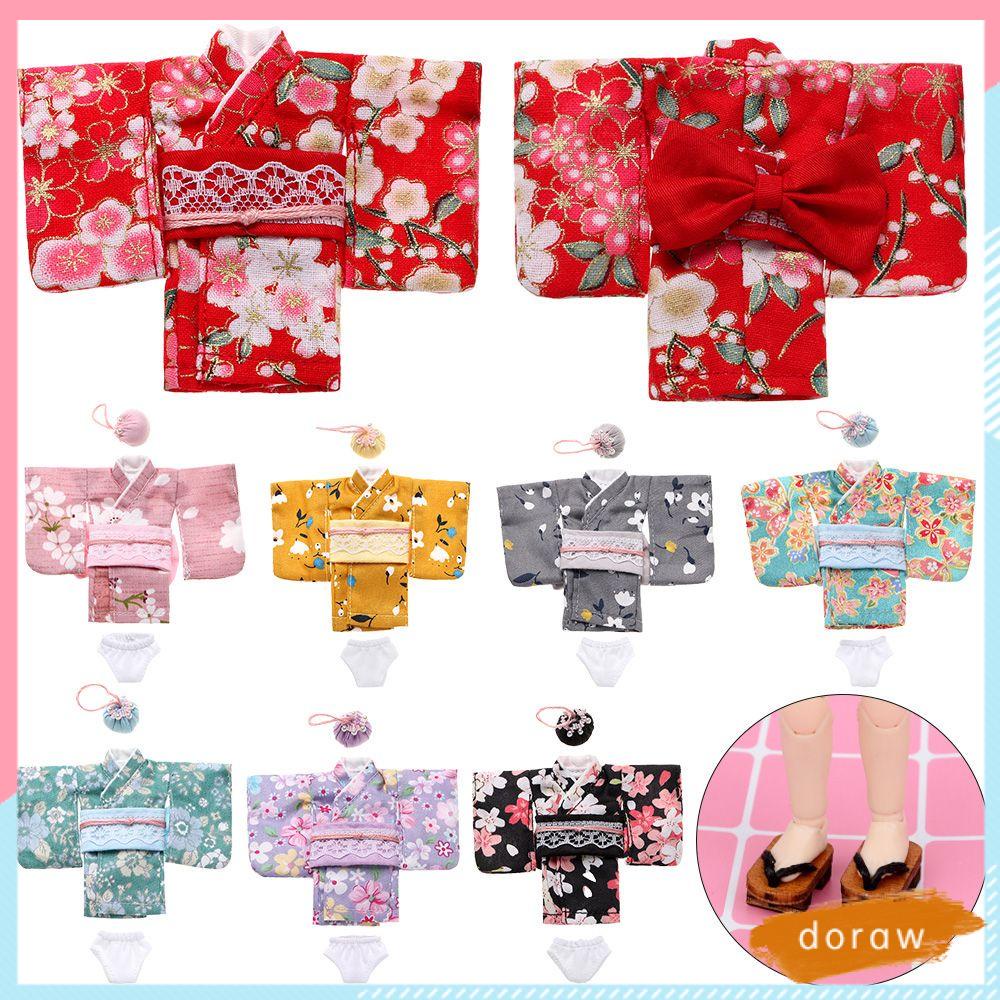 Bộ đồ Kimono Yukata/ Giày đồ chơi trang trí búp bê thủ công tỷ lệ 1/ 12 dành cho trẻ em