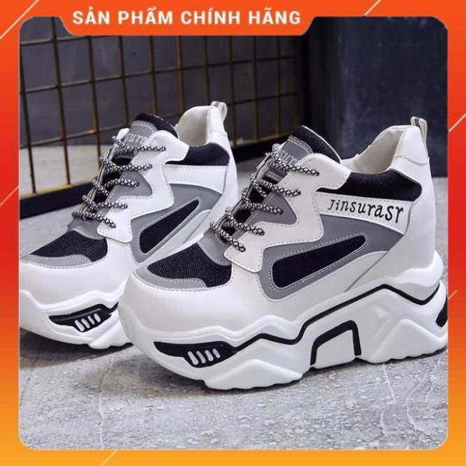 (sẵn đen 37) Giày Sneaker Ulzzang nữ độn đế bánh mì cao dày 8cm trắng dạ quang tăng chiều cao Hàn Quốc chất lượng VH1
