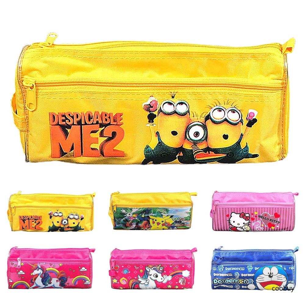 Túi đựng bút in hình mèo / Minion / Doraemon 2 ngăn đáng yêu