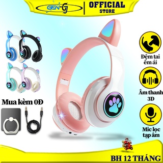 Tai Nghe Mèo Dễ Thương, Bluetooth Không Dây GENG.OFFICIAL, Headphone Tai Mèo Chụp Tai Siêu Cute, Có Micro. Bảo Hành 12TH