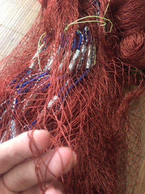 Chài dù đỏ chân chì đúc mắt 3,5cm- chài đánh cá