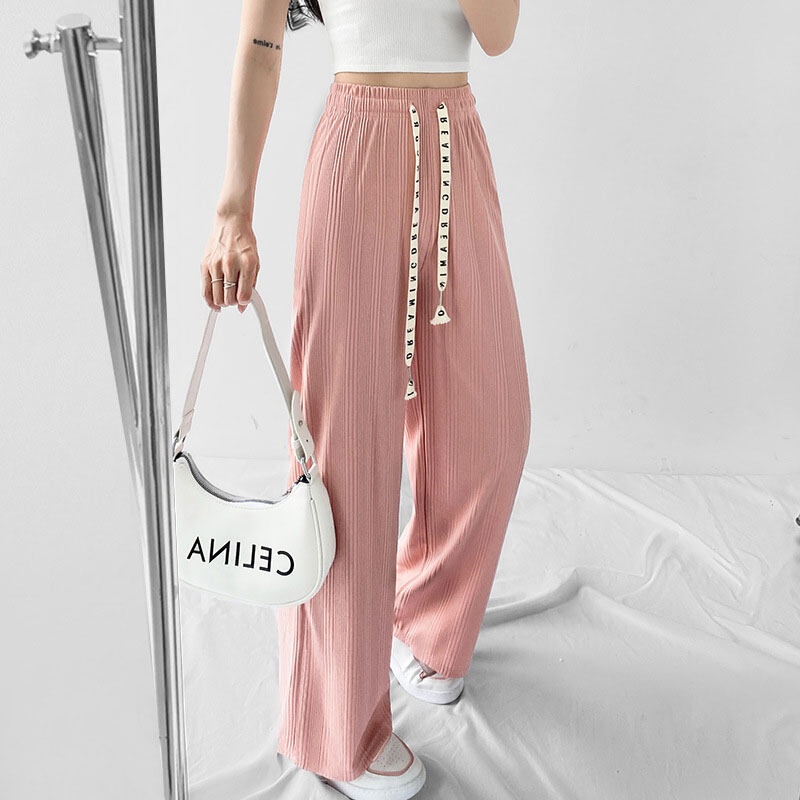 Quần nữ YEYA vải lụa polyester mát mẻ lưng cao