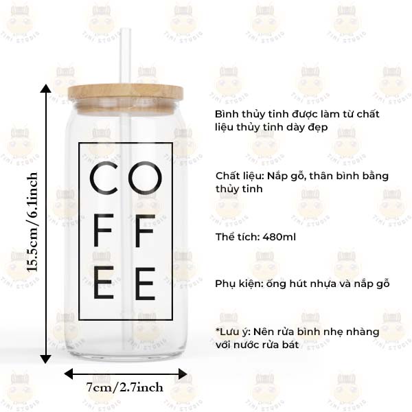 Bình Thủy Tinh Trong Suốt Hình Coffee - Tỉ Mỉ Studio - Mã 2507CG