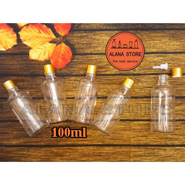 Lọ thủy tinh trong nắp tinh dầu nhôm vàng 100ml