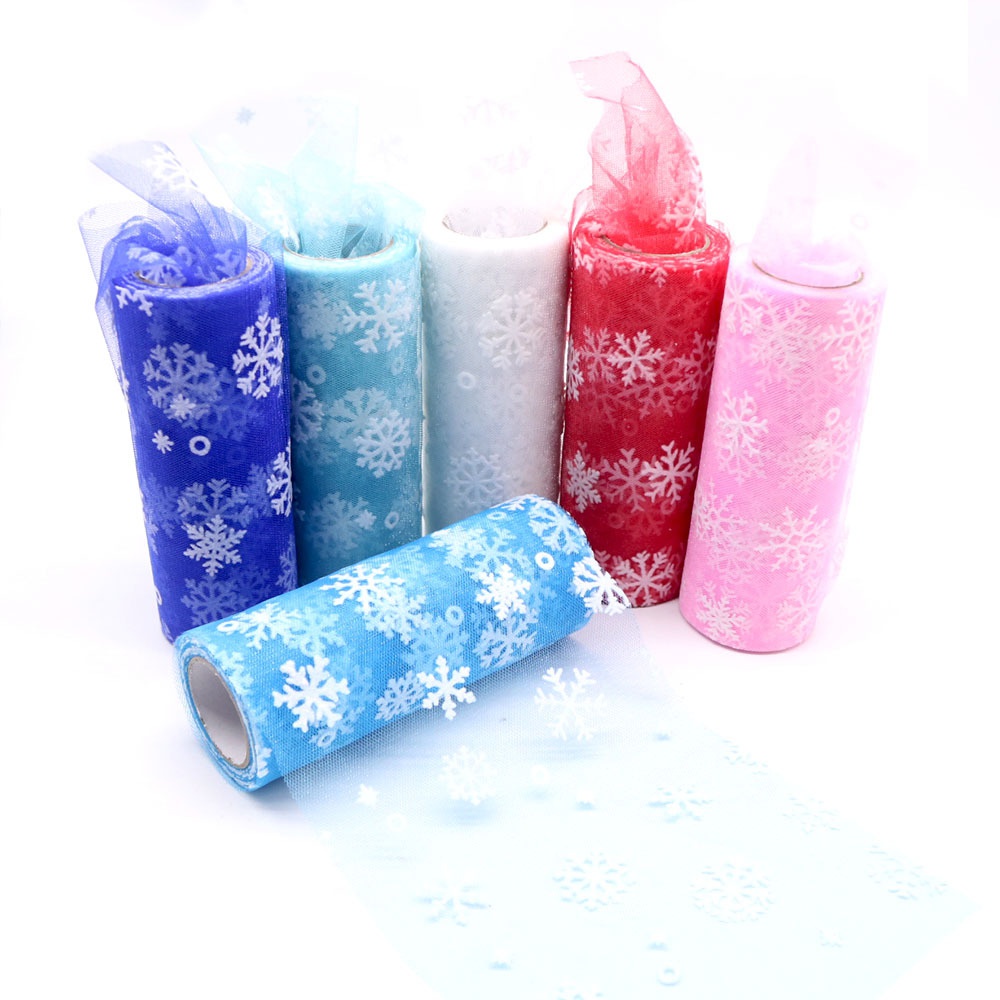 Cuộn Ruy Băng Lưới Họa Tiết Bông Tuyết 10Yards 15cm Trang Trí Giáng Sinh