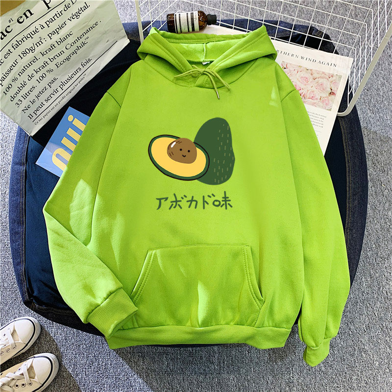 Áo Hoodie Lửng Dài Tay In Họa Tiết Trái Bơ Xinh Xắn Dành Cho Nữ