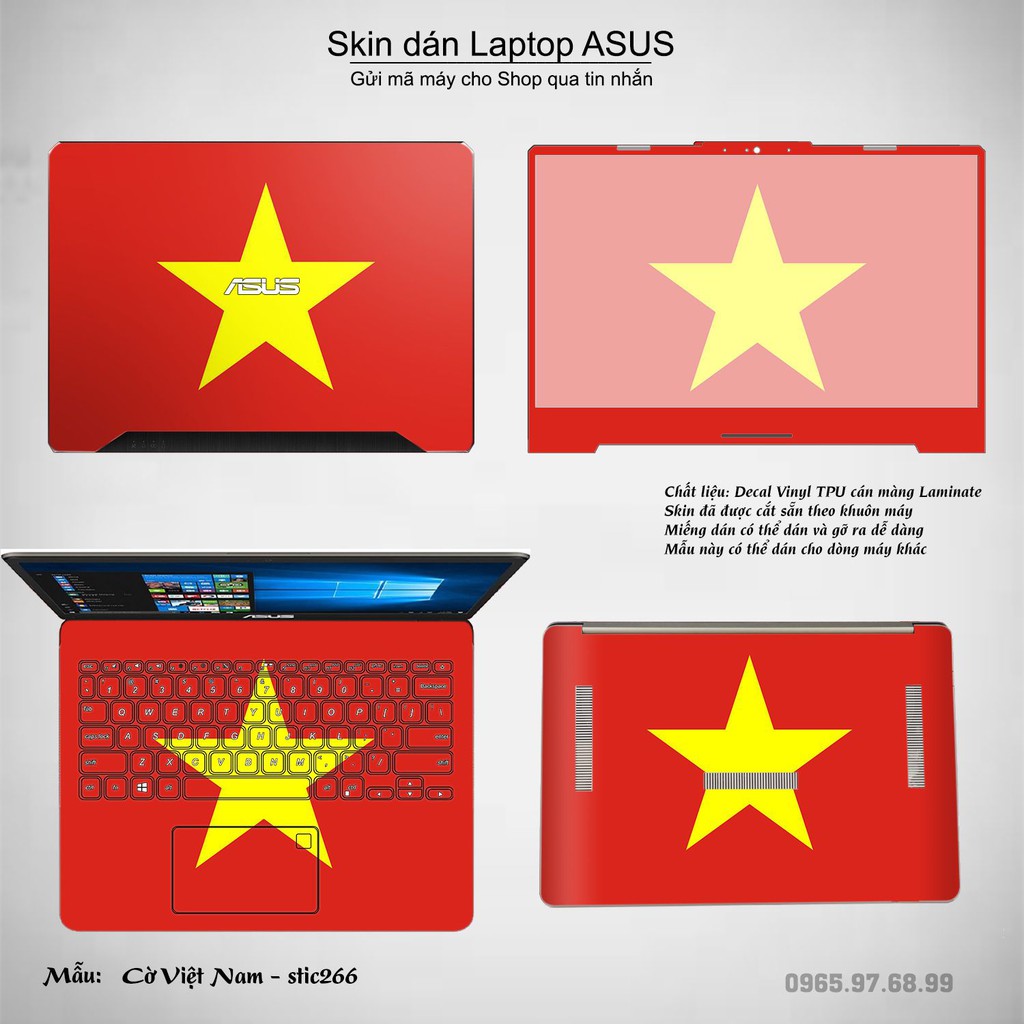 Skin dán Laptop Asus in hình cờ Việt Nam (inbox mã máy cho Shop)