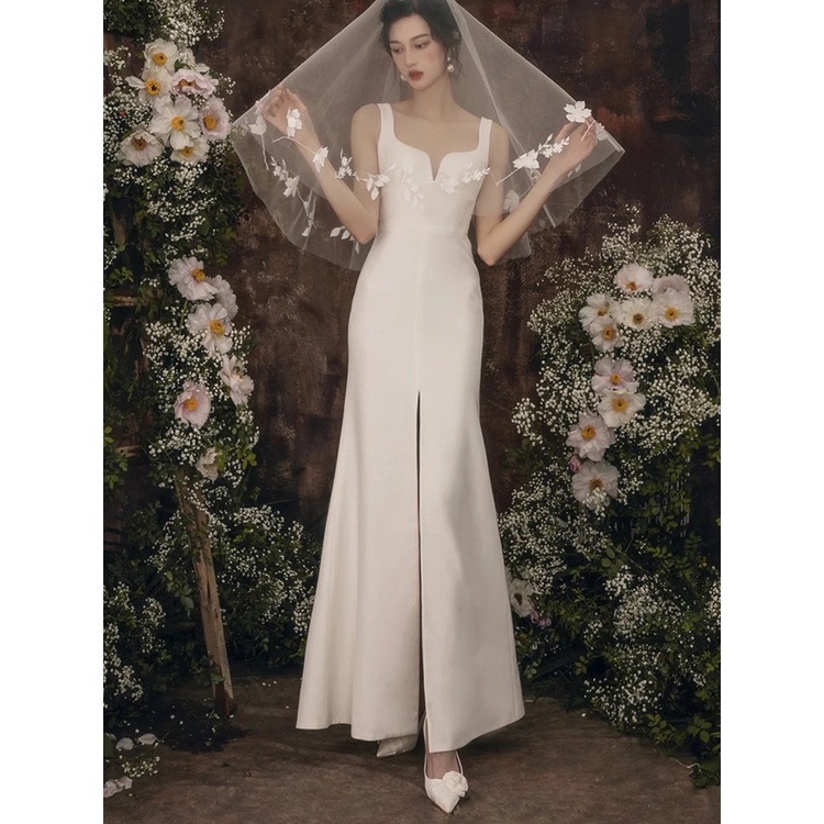 Giày Cao Gót 6cm 8cm Mũi Nhọn Vải satin Màu Trắng Phong Cách Pháp Thanh Lịch