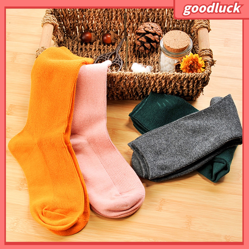 [GOLUK] Vớ Cotton Ống Lửng Co Giãn Thoáng Khí Màu Trơn Thời Trang Thu Đông